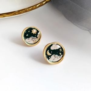 Black and Gold Moon Star Stud Earrings